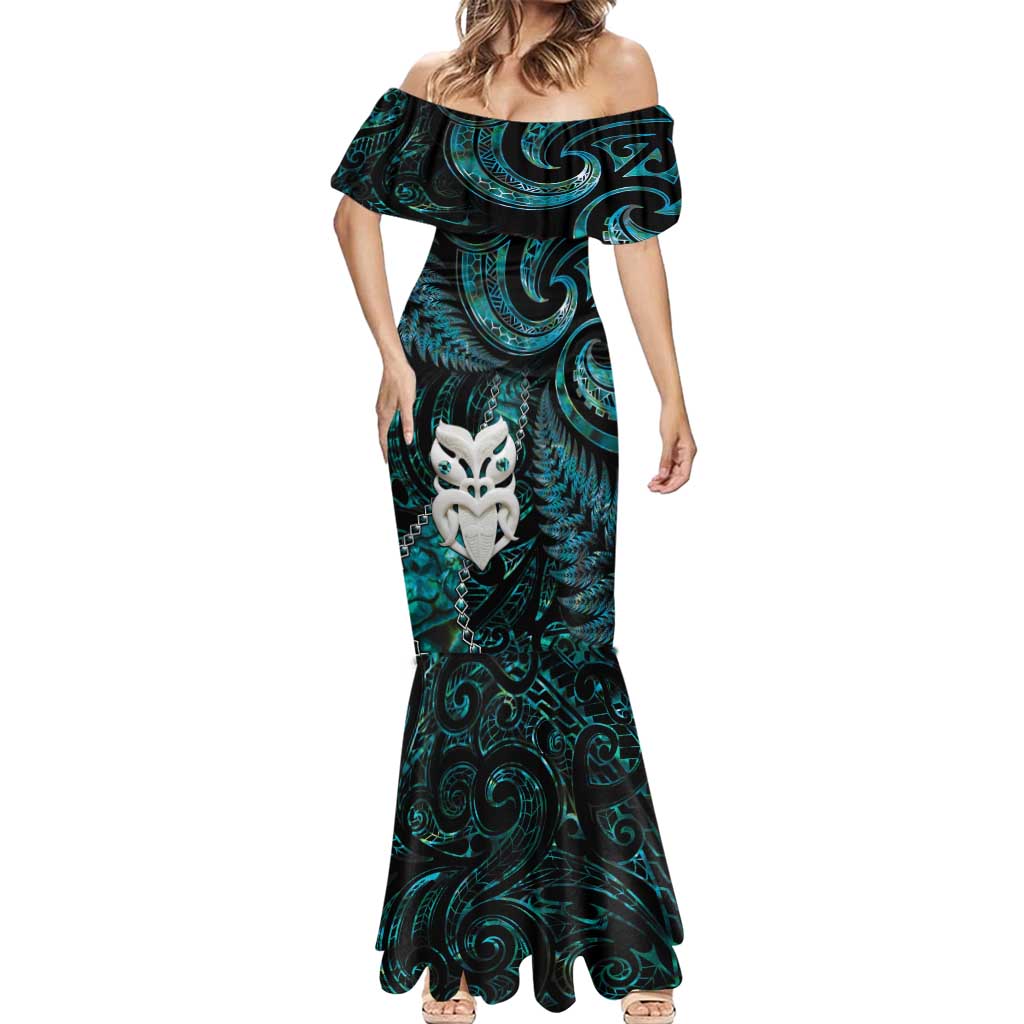 New Zealand Aotearoa Mermaid Dress Maori Wheku Paua Shell Glitter Turquoise LT05 - Polynesian Pride