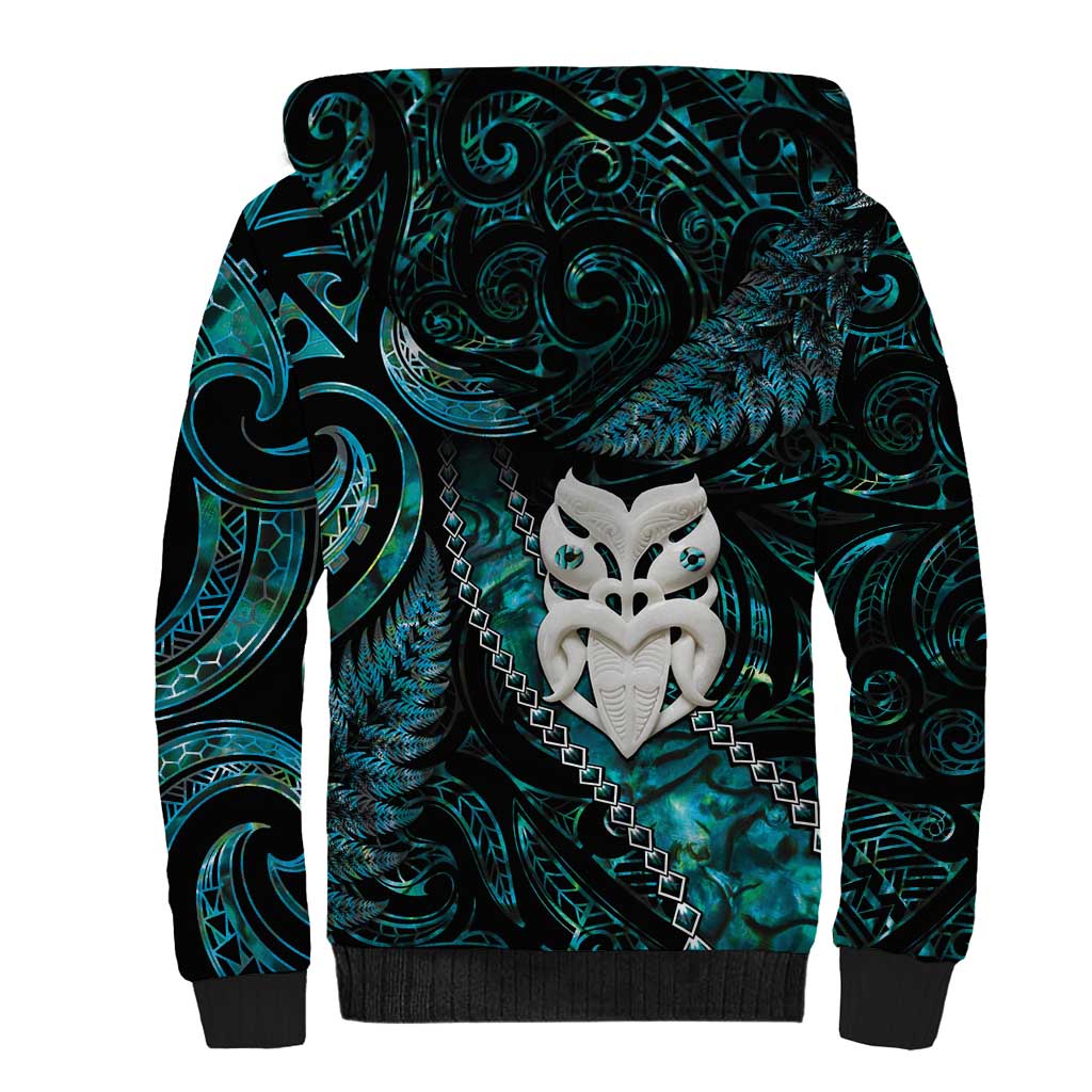 New Zealand Aotearoa Sherpa Hoodie Maori Wheku Paua Shell Glitter Turquoise LT05 - Polynesian Pride