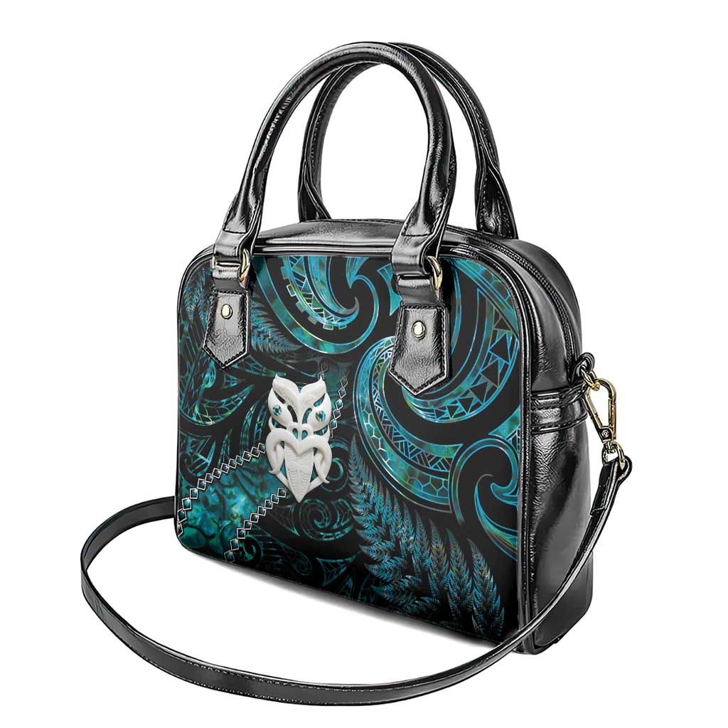 New Zealand Aotearoa Shoulder Handbag Maori Wheku Paua Shell Glitter Turquoise