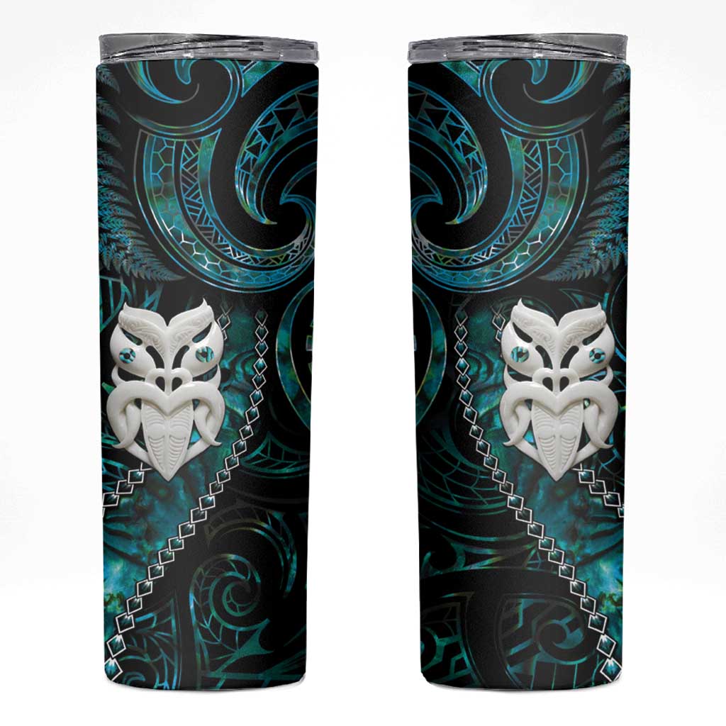 New Zealand Aotearoa Skinny Tumbler Maori Wheku Paua Shell Glitter Turquoise LT05 Turquoise - Polynesian Pride