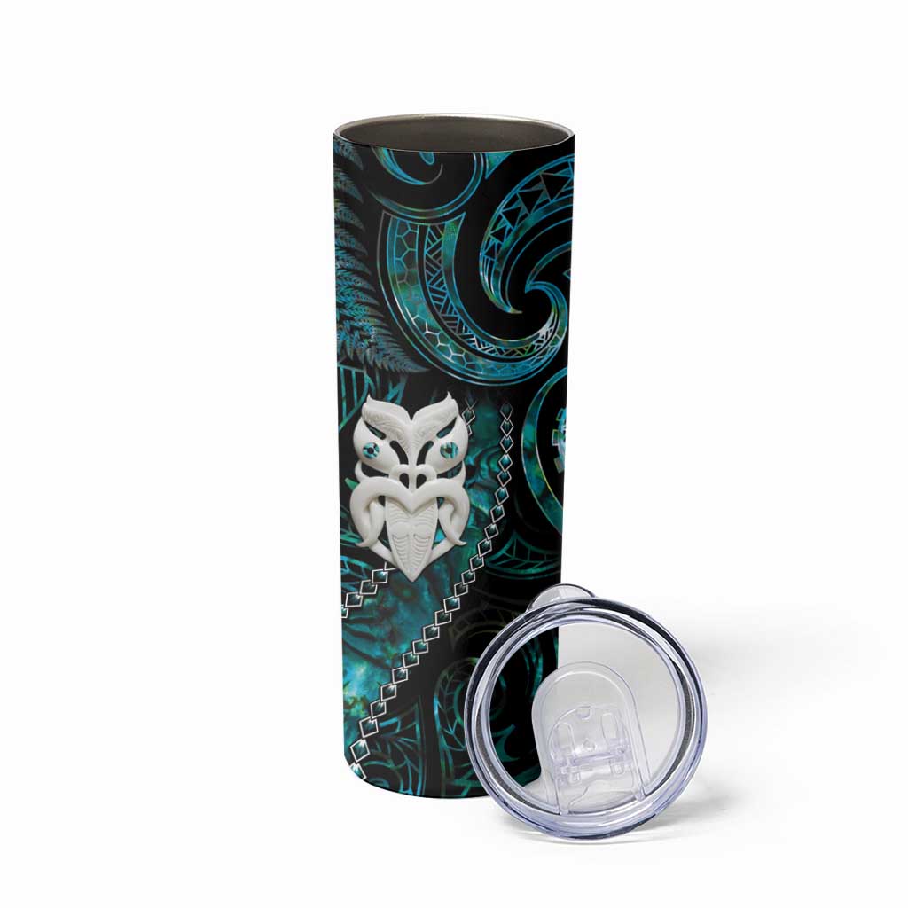 New Zealand Aotearoa Skinny Tumbler Maori Wheku Paua Shell Glitter Turquoise LT05 - Polynesian Pride