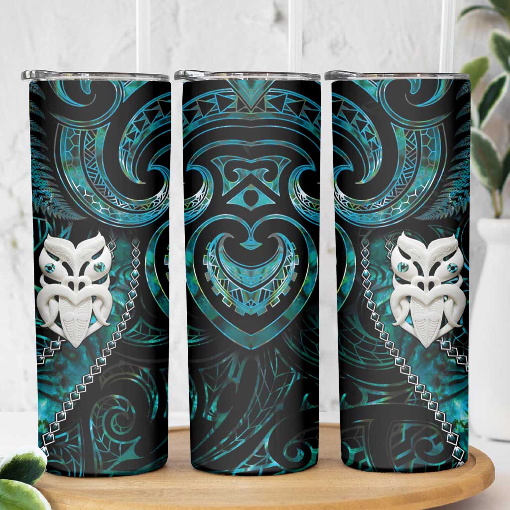 New Zealand Aotearoa Skinny Tumbler Maori Wheku Paua Shell Glitter Turquoise LT05 - Polynesian Pride