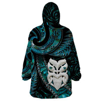 New Zealand Aotearoa Wearable Blanket Hoodie Maori Wheku Paua Shell Glitter Turquoise LT05 - Polynesian Pride