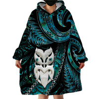 New Zealand Aotearoa Wearable Blanket Hoodie Maori Wheku Paua Shell Glitter Turquoise LT05 - Polynesian Pride