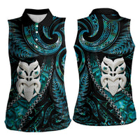 New Zealand Aotearoa Women Sleeveless Polo Shirt Maori Wheku Paua Shell Glitter Turquoise LT05 - Polynesian Pride