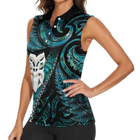 New Zealand Aotearoa Women Sleeveless Polo Shirt Maori Wheku Paua Shell Glitter Turquoise LT05 - Polynesian Pride
