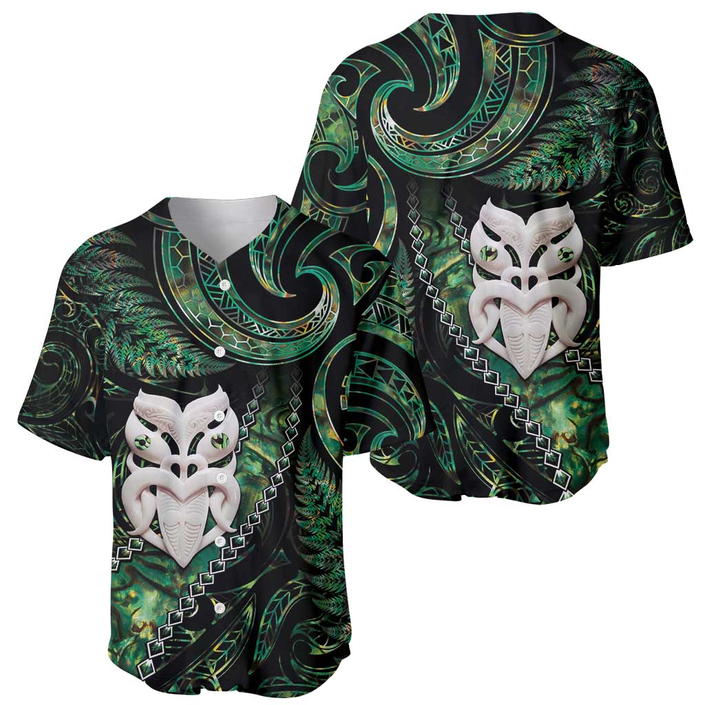 New Zealand Aotearoa Baseball Jersey Maori Wheku Paua Shell Glitter Green