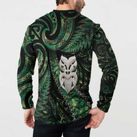 New Zealand Aotearoa Button Sweatshirt Maori Wheku Paua Shell Glitter Green