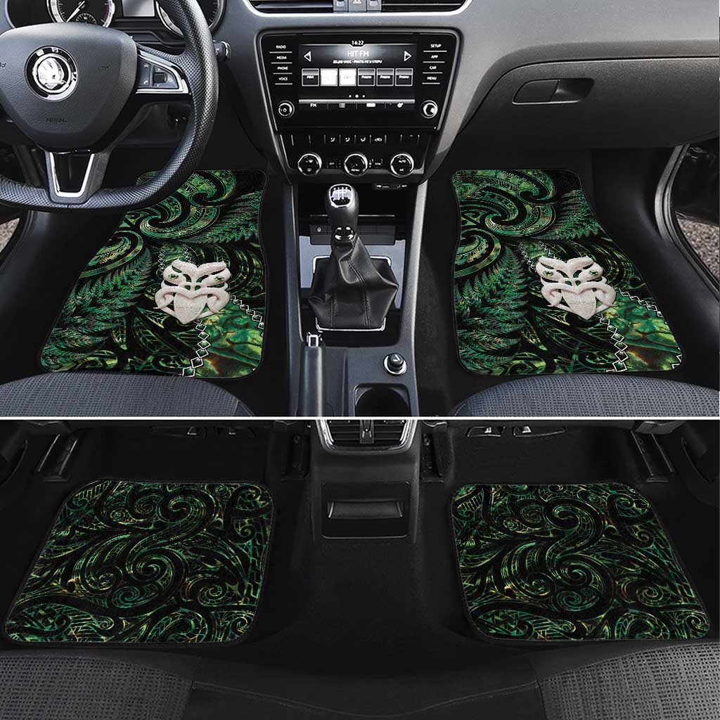 New Zealand Aotearoa Car Mats Maori Wheku Paua Shell Glitter Green LT05 Set 4pcs Green - Polynesian Pride