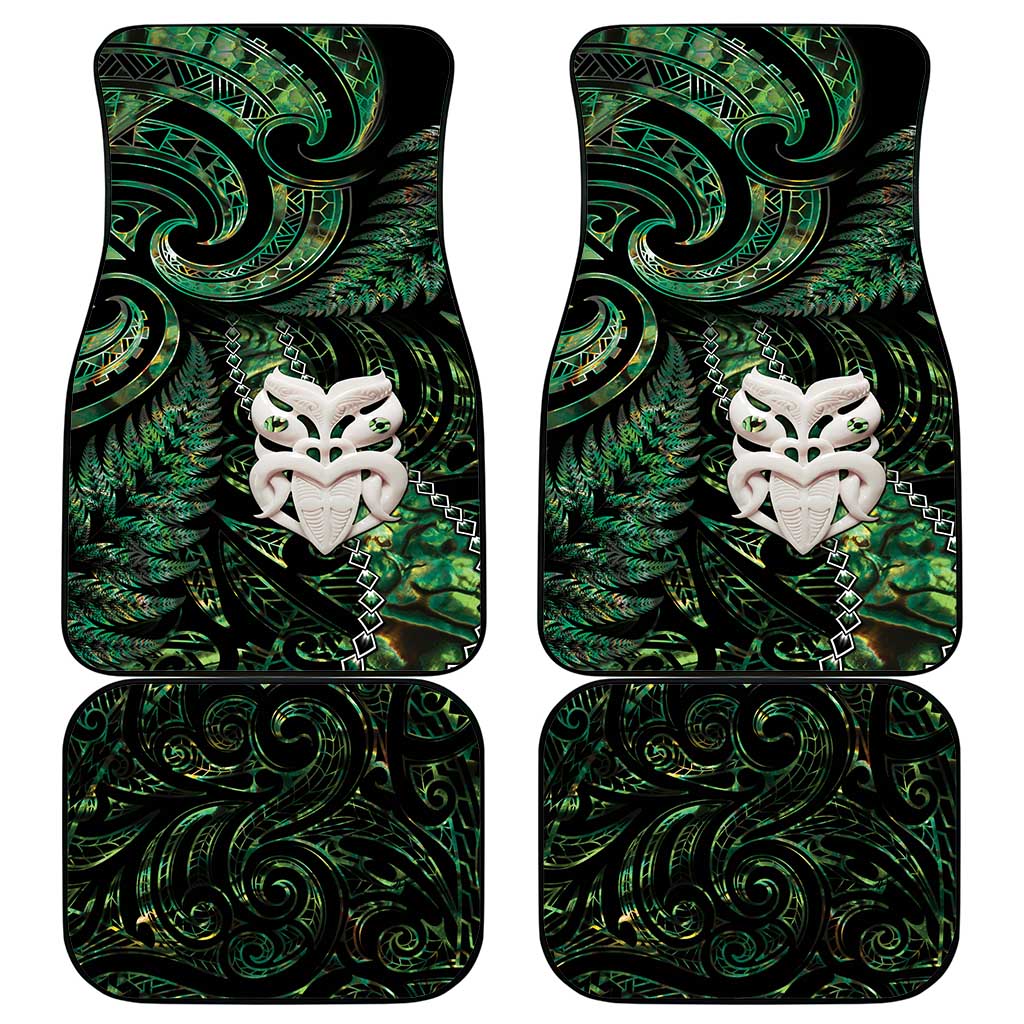 New Zealand Aotearoa Car Mats Maori Wheku Paua Shell Glitter Green LT05 - Polynesian Pride