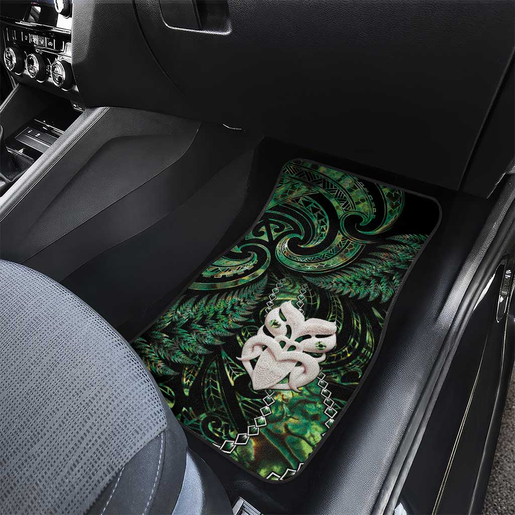 New Zealand Aotearoa Car Mats Maori Wheku Paua Shell Glitter Green LT05 - Polynesian Pride