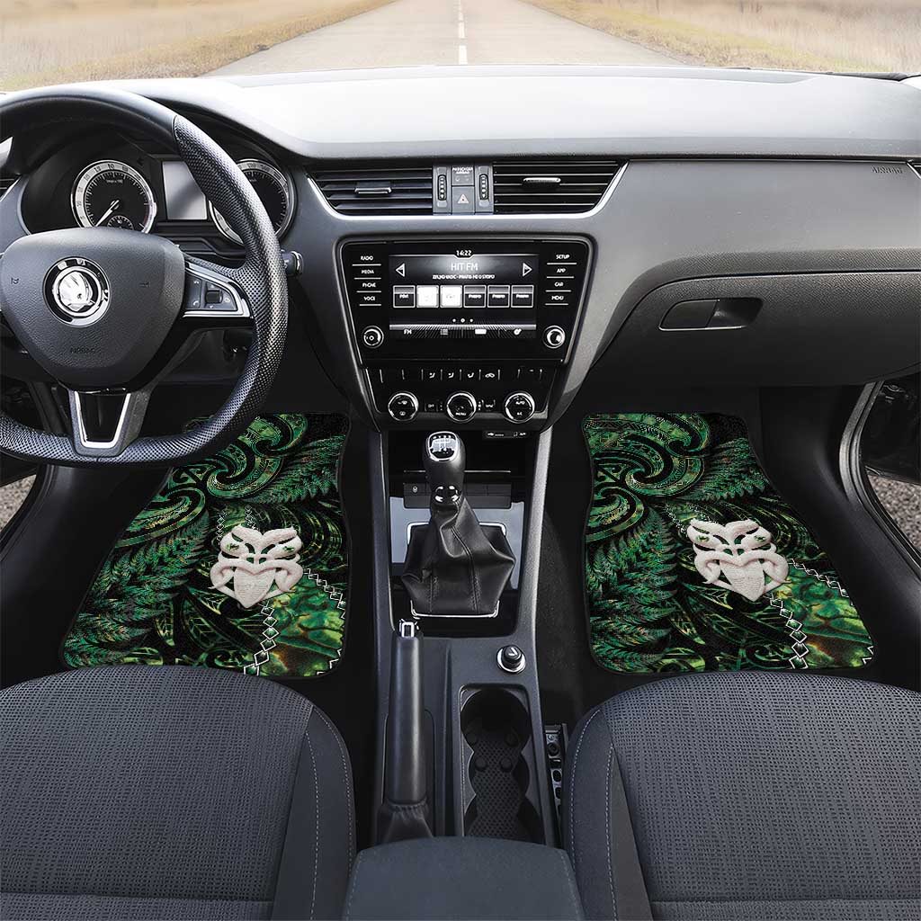 New Zealand Aotearoa Car Mats Maori Wheku Paua Shell Glitter Green LT05 Set 2pcs - Front Green - Polynesian Pride