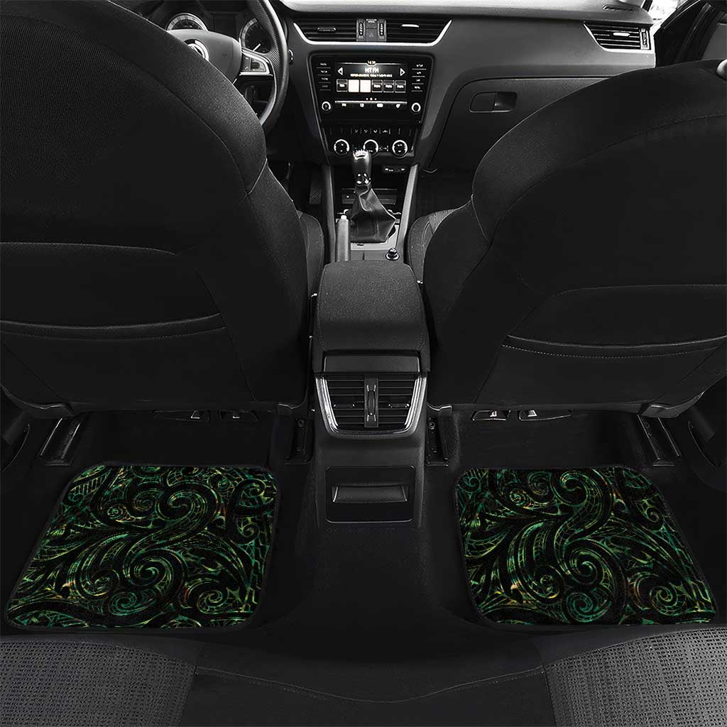 New Zealand Aotearoa Car Mats Maori Wheku Paua Shell Glitter Green LT05 Set 2pcs - Back Green - Polynesian Pride
