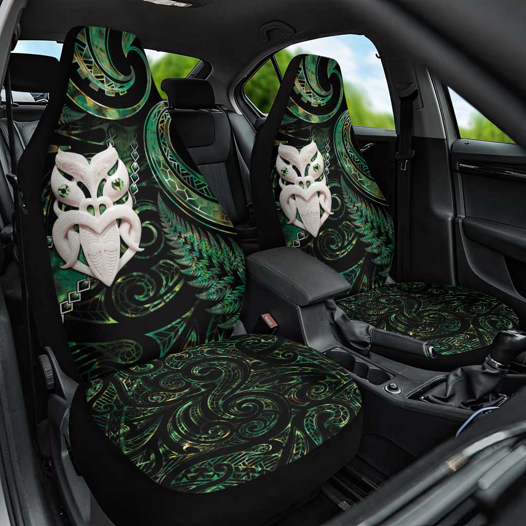 New Zealand Aotearoa Car Seat Cover Maori Wheku Paua Shell Glitter Green LT05 One Size Green - Polynesian Pride