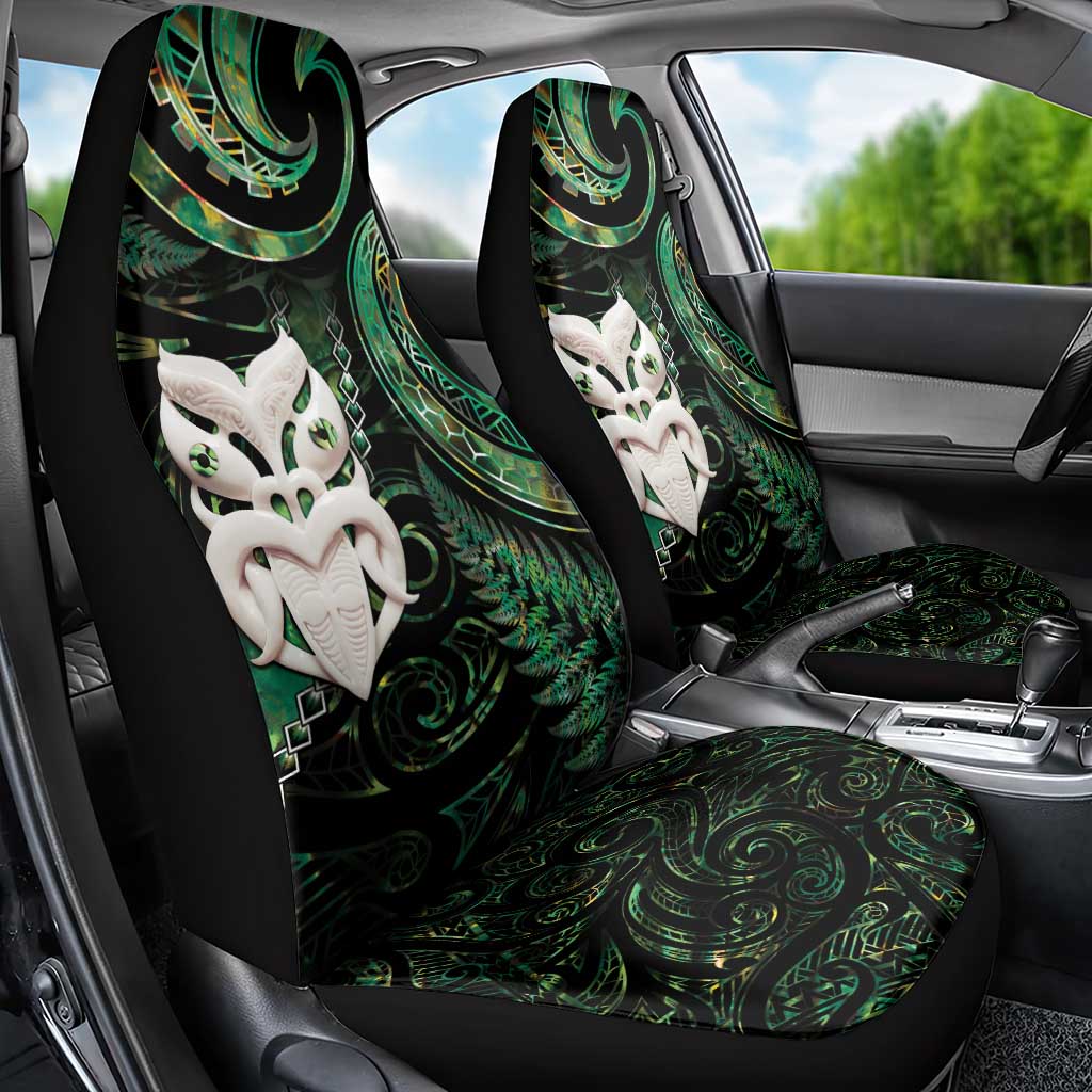 New Zealand Aotearoa Car Seat Cover Maori Wheku Paua Shell Glitter Green LT05 - Polynesian Pride