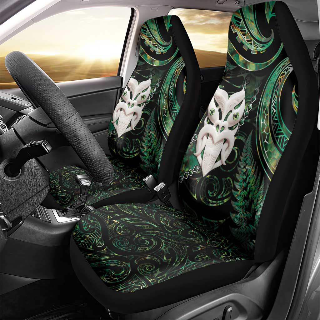 New Zealand Aotearoa Car Seat Cover Maori Wheku Paua Shell Glitter Green LT05 - Polynesian Pride