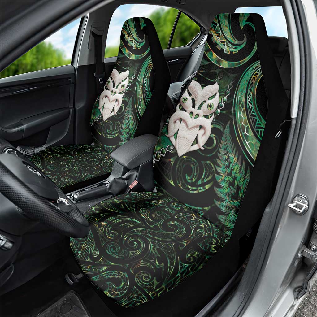 New Zealand Aotearoa Car Seat Cover Maori Wheku Paua Shell Glitter Green LT05 - Polynesian Pride