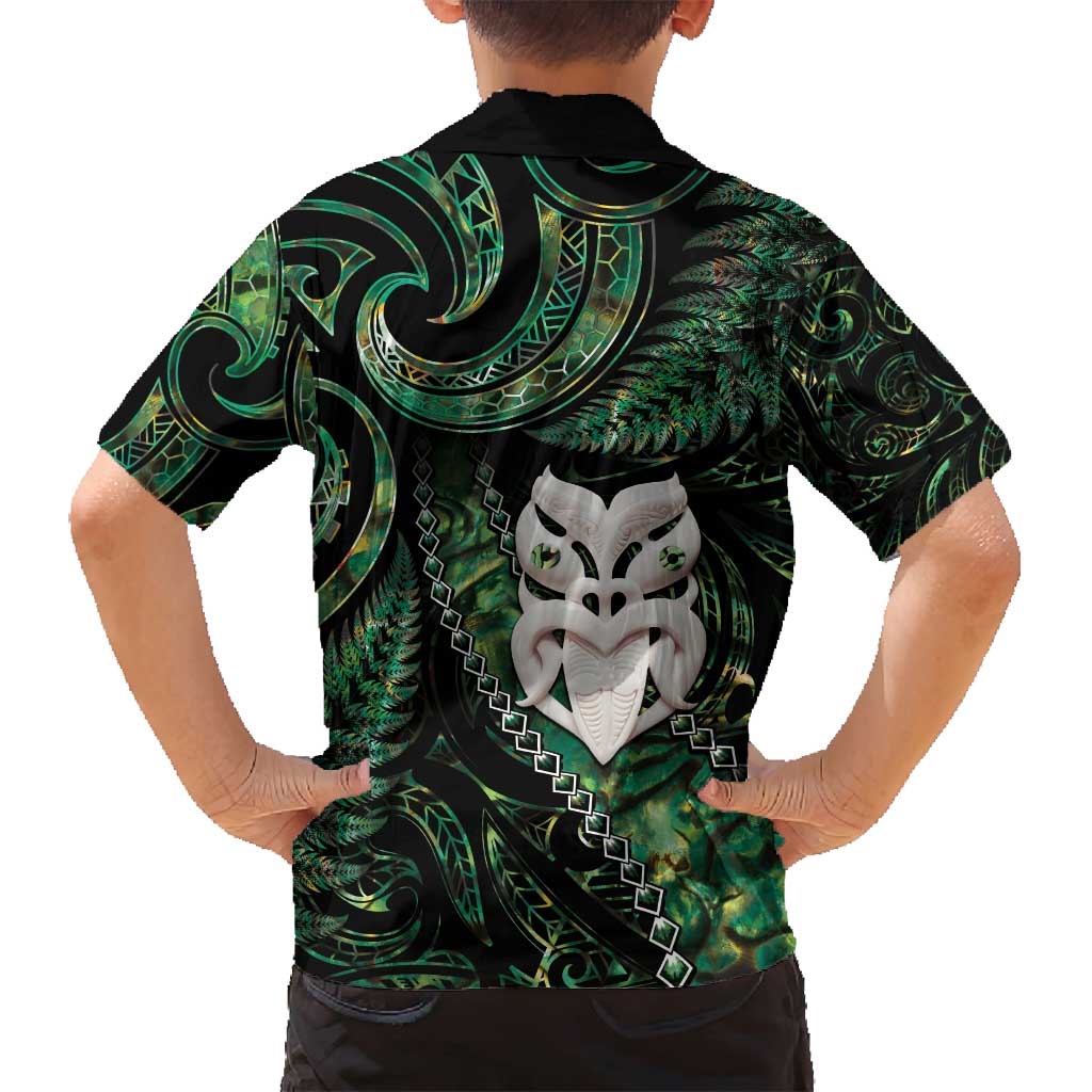 New Zealand Aotearoa Family Matching Long Sleeve Bodycon Dress and Hawaiian Shirt Maori Wheku Paua Shell Glitter Green LT05 - Polynesian Pride