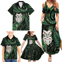 New Zealand Aotearoa Family Matching Summer Maxi Dress and Hawaiian Shirt Maori Wheku Paua Shell Glitter Green LT05 - Polynesian Pride