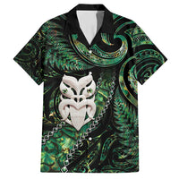 New Zealand Aotearoa Family Matching Tank Maxi Dress and Hawaiian Shirt Maori Wheku Paua Shell Glitter Green LT05 Dad's Shirt - Short Sleeve Green - Polynesian Pride
