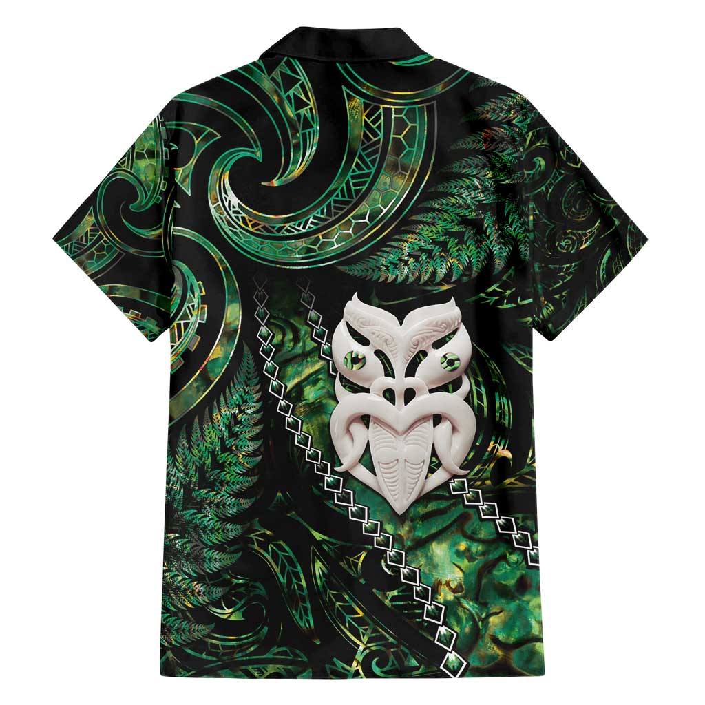 New Zealand Aotearoa Hawaiian Shirt Maori Wheku Paua Shell Glitter Green
