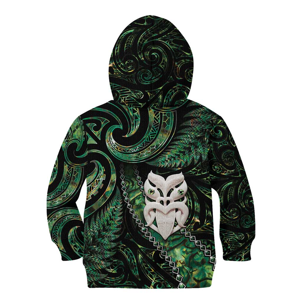 New Zealand Aotearoa Kid Hoodie Maori Wheku Paua Shell Glitter Green LT05 - Polynesian Pride