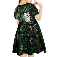 New Zealand Aotearoa Kid Short Sleeve Dress Maori Wheku Paua Shell Glitter Green LT05 - Polynesian Pride