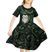 New Zealand Aotearoa Kid Short Sleeve Dress Maori Wheku Paua Shell Glitter Green LT05 - Polynesian Pride