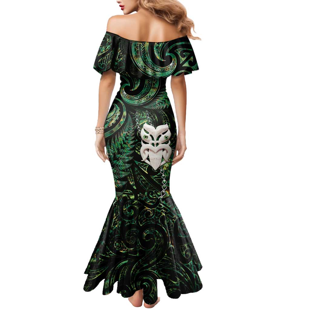 New Zealand Aotearoa Mermaid Dress Maori Wheku Paua Shell Glitter Green LT05 - Polynesian Pride