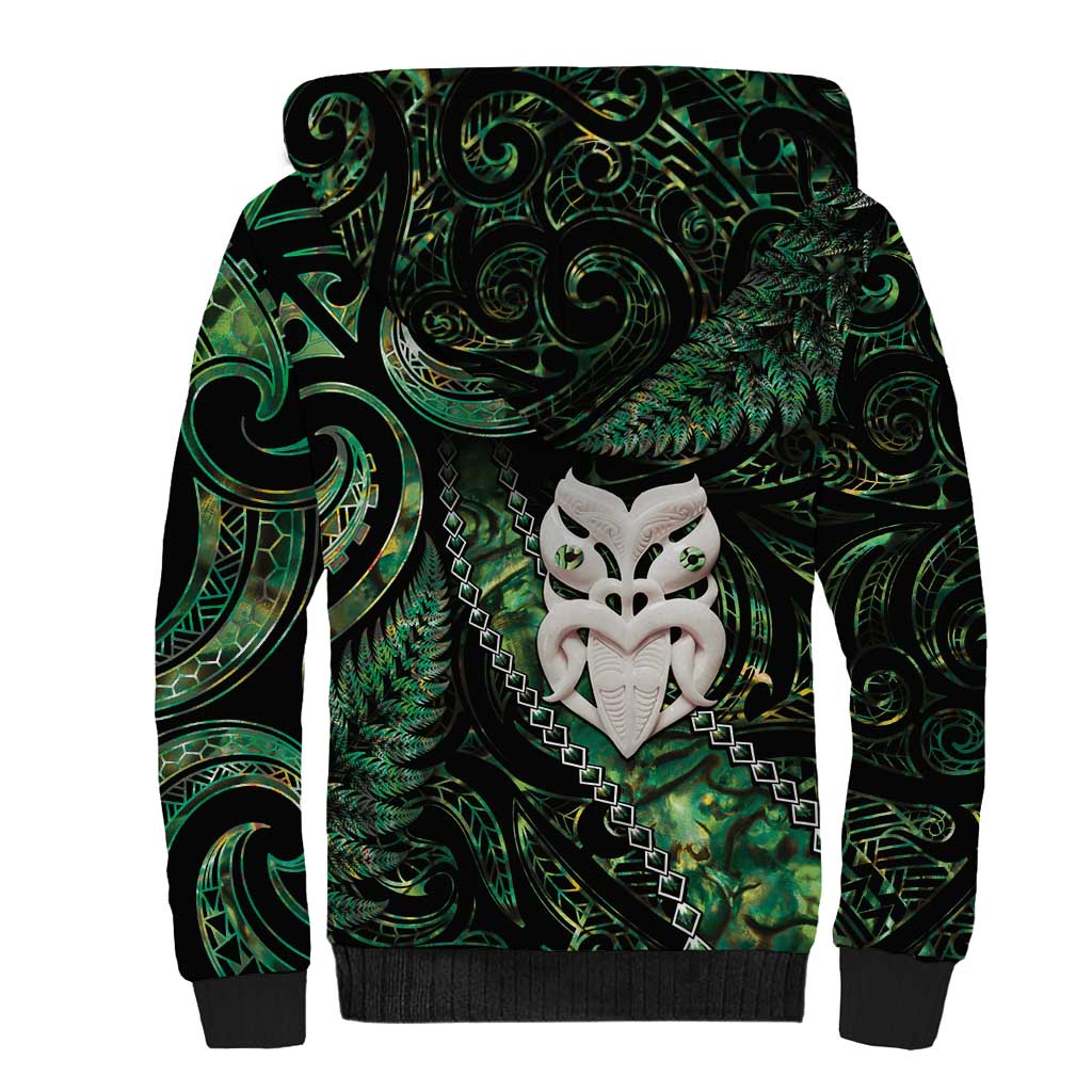 New Zealand Aotearoa Sherpa Hoodie Maori Wheku Paua Shell Glitter Green LT05 - Polynesian Pride