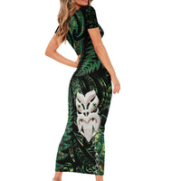 New Zealand Aotearoa Short Sleeve Bodycon Dress Maori Wheku Paua Shell Glitter Green LT05 - Polynesian Pride