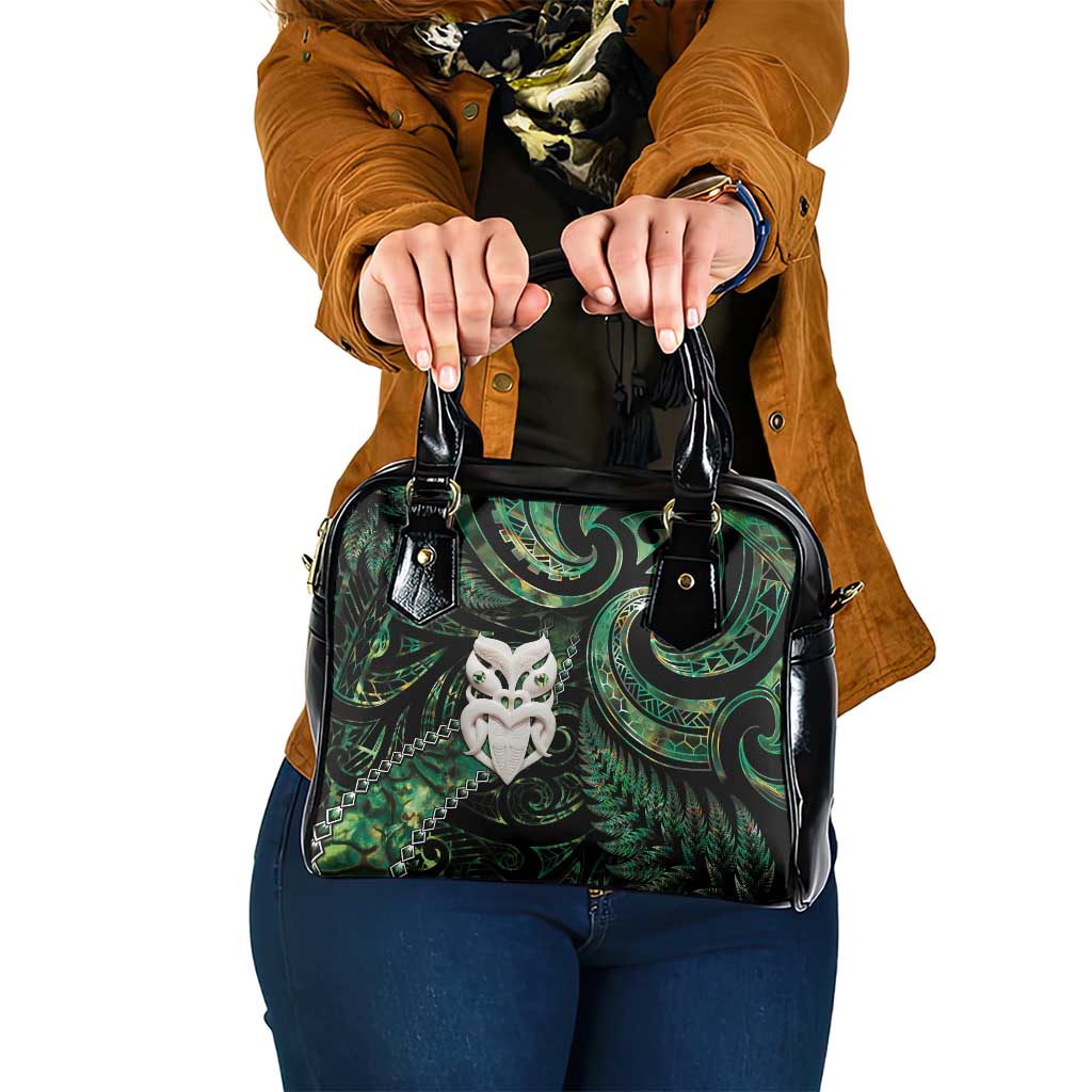 New Zealand Aotearoa Shoulder Handbag Maori Wheku Paua Shell Glitter Green LT05 One Size Green - Polynesian Pride