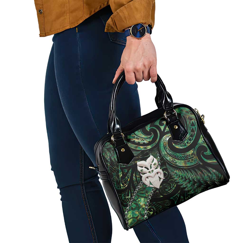 New Zealand Aotearoa Shoulder Handbag Maori Wheku Paua Shell Glitter Green LT05 - Polynesian Pride