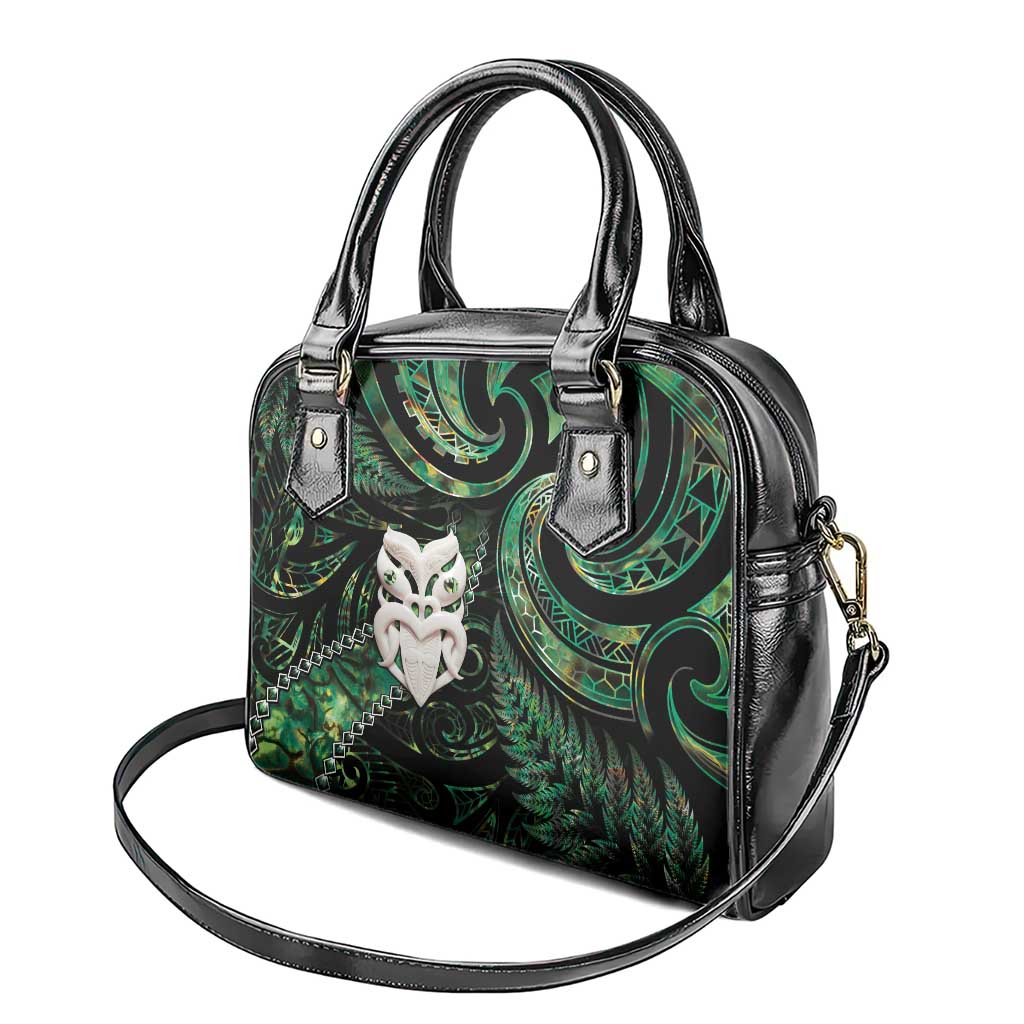 New Zealand Aotearoa Shoulder Handbag Maori Wheku Paua Shell Glitter Green LT05 - Polynesian Pride