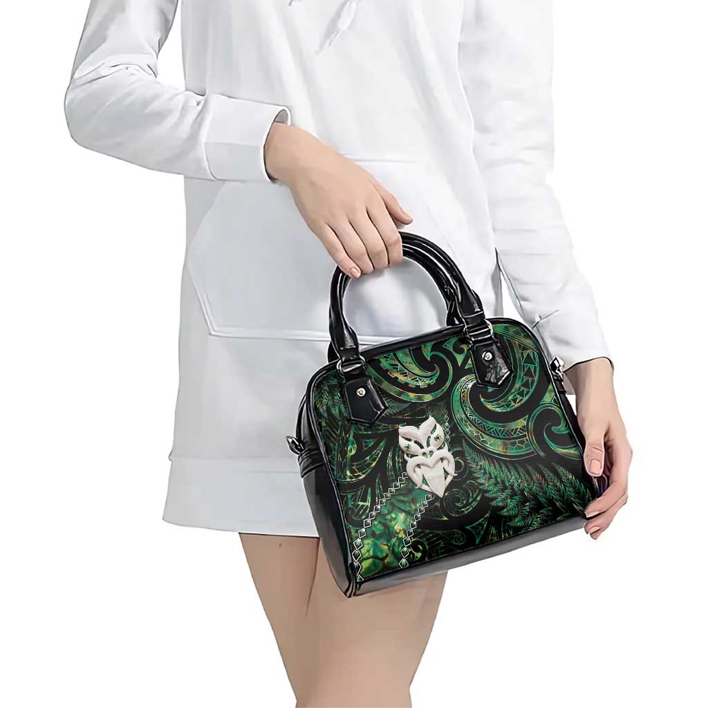 New Zealand Aotearoa Shoulder Handbag Maori Wheku Paua Shell Glitter Green LT05 - Polynesian Pride