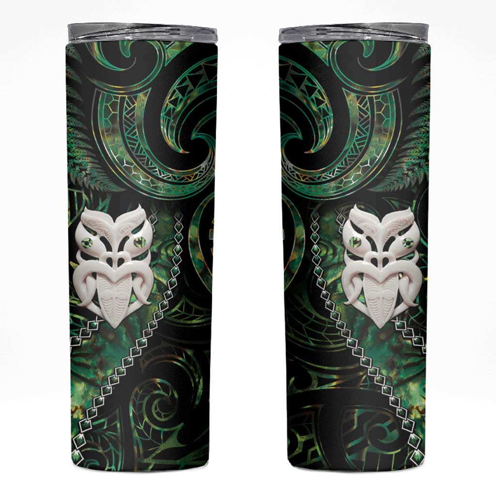 New Zealand Aotearoa Skinny Tumbler Maori Wheku Paua Shell Glitter Green LT05 Green - Polynesian Pride