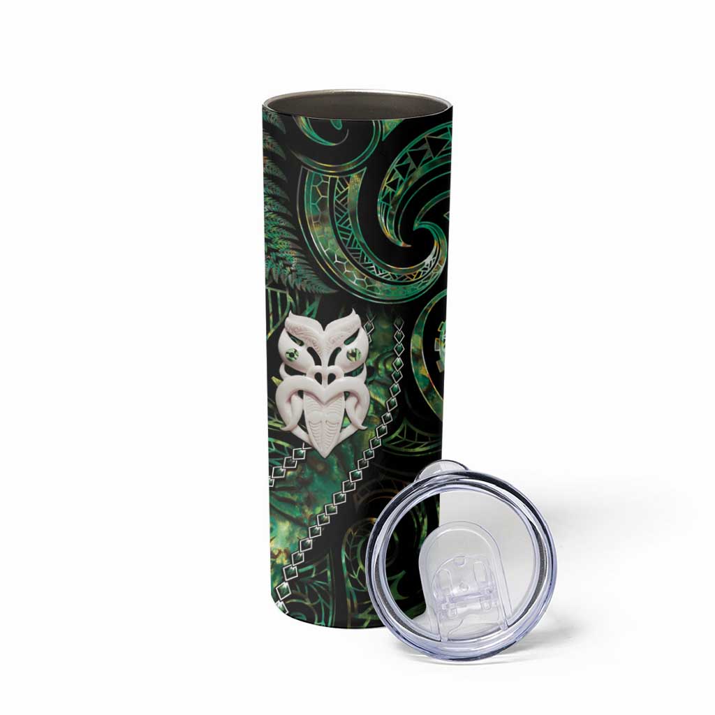 New Zealand Aotearoa Skinny Tumbler Maori Wheku Paua Shell Glitter Green LT05 - Polynesian Pride