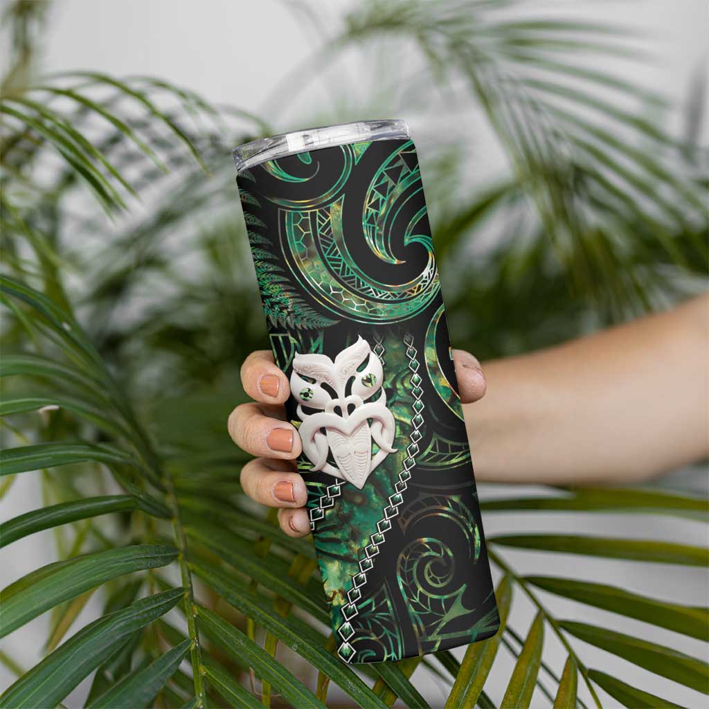 New Zealand Aotearoa Skinny Tumbler Maori Wheku Paua Shell Glitter Green LT05 - Polynesian Pride