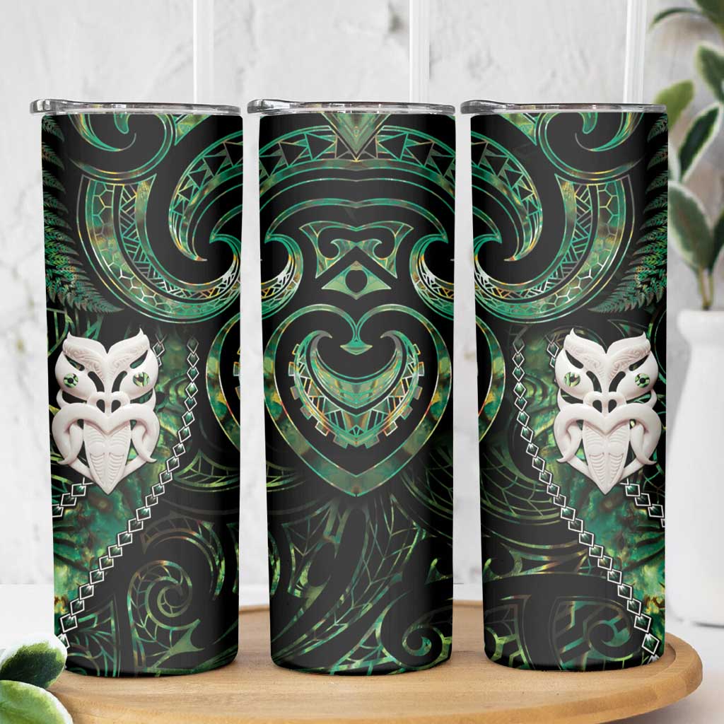 New Zealand Aotearoa Skinny Tumbler Maori Wheku Paua Shell Glitter Green LT05 - Polynesian Pride