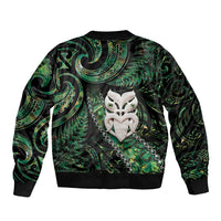New Zealand Aotearoa Sleeve Zip Bomber Jacket Maori Wheku Paua Shell Glitter Green