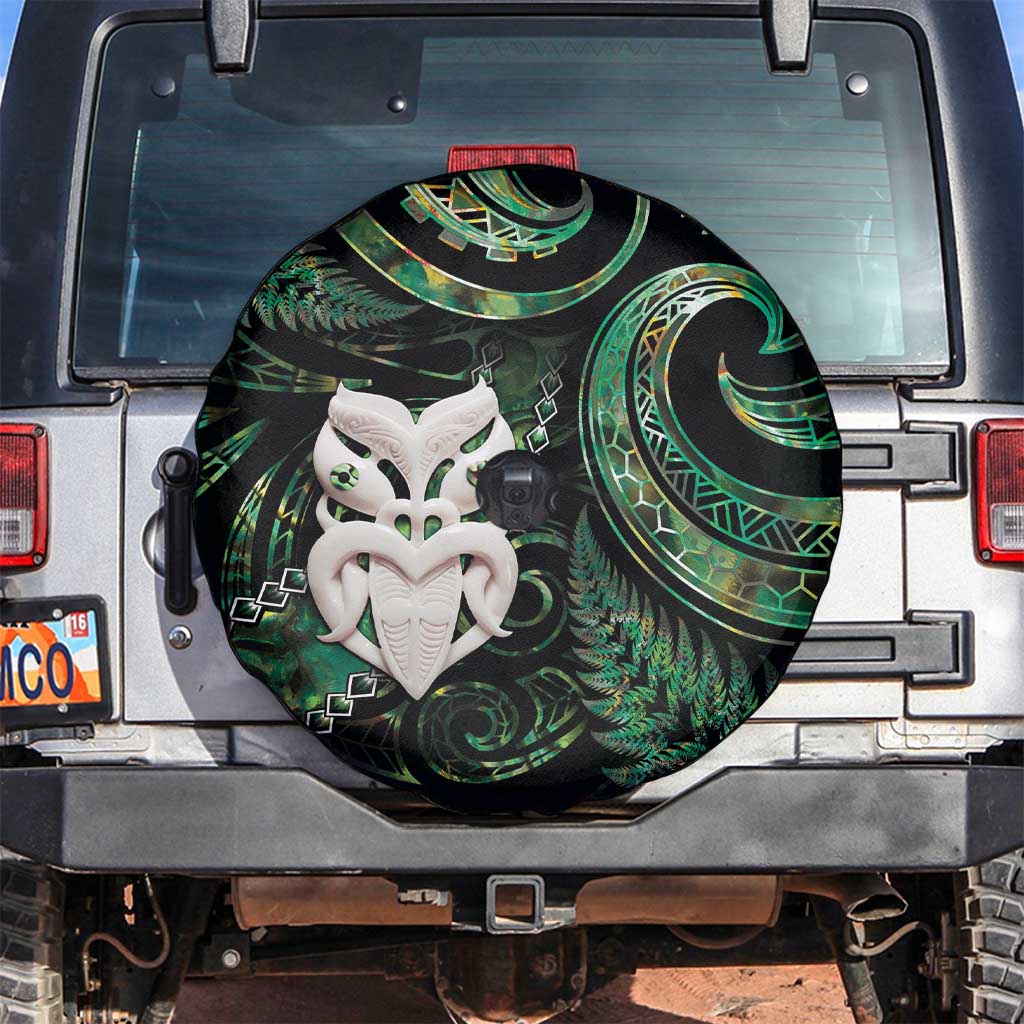 New Zealand Aotearoa Spare Tire Cover Maori Wheku Paua Shell Glitter Green LT05 Green - Polynesian Pride