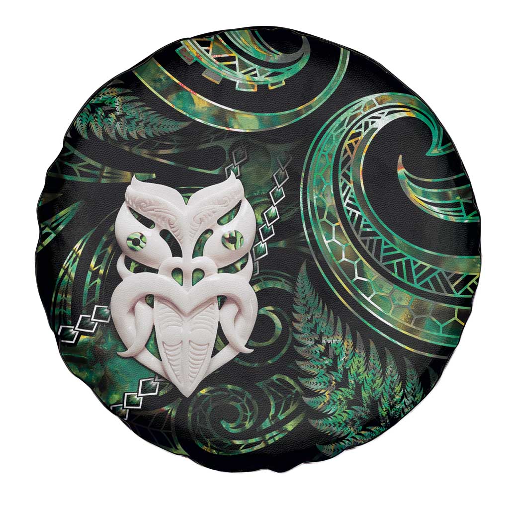 New Zealand Aotearoa Spare Tire Cover Maori Wheku Paua Shell Glitter Green LT05 - Polynesian Pride