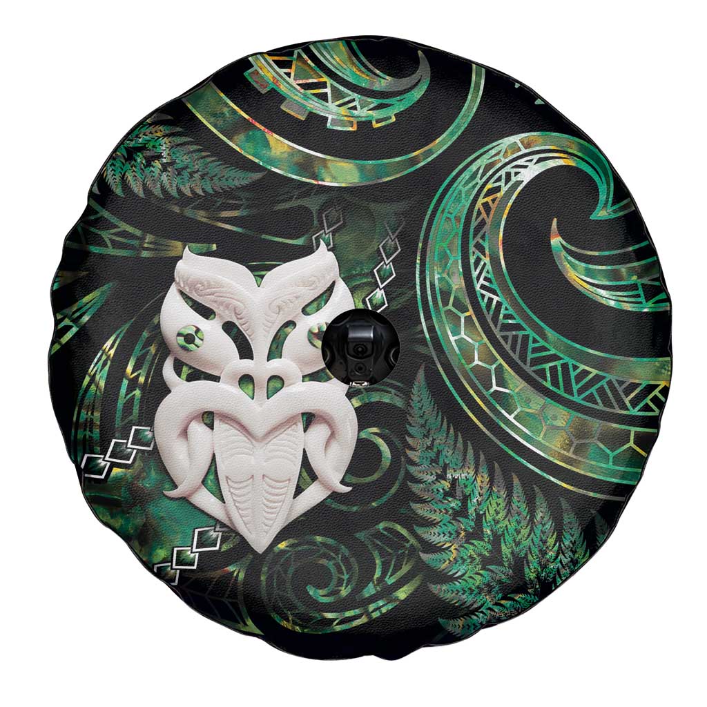 New Zealand Aotearoa Spare Tire Cover Maori Wheku Paua Shell Glitter Green LT05 - Polynesian Pride