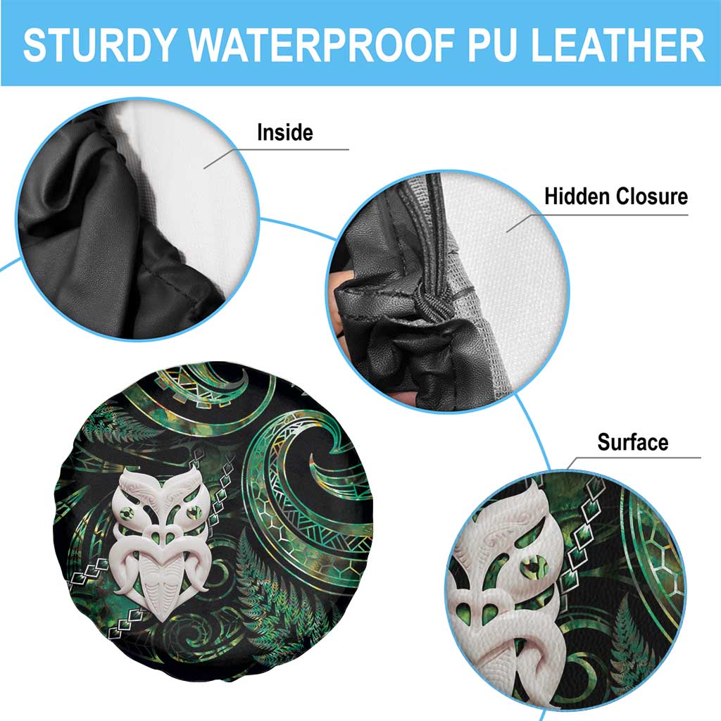 New Zealand Aotearoa Spare Tire Cover Maori Wheku Paua Shell Glitter Green LT05 - Polynesian Pride