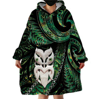 New Zealand Aotearoa Wearable Blanket Hoodie Maori Wheku Paua Shell Glitter Green LT05 - Polynesian Pride