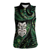 New Zealand Aotearoa Women Sleeveless Polo Shirt Maori Wheku Paua Shell Glitter Green LT05 Female Green - Polynesian Pride