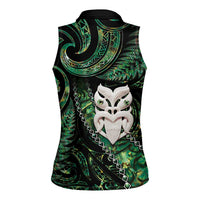 New Zealand Aotearoa Women Sleeveless Polo Shirt Maori Wheku Paua Shell Glitter Green LT05 - Polynesian Pride