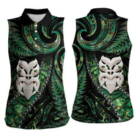 New Zealand Aotearoa Women Sleeveless Polo Shirt Maori Wheku Paua Shell Glitter Green LT05 - Polynesian Pride