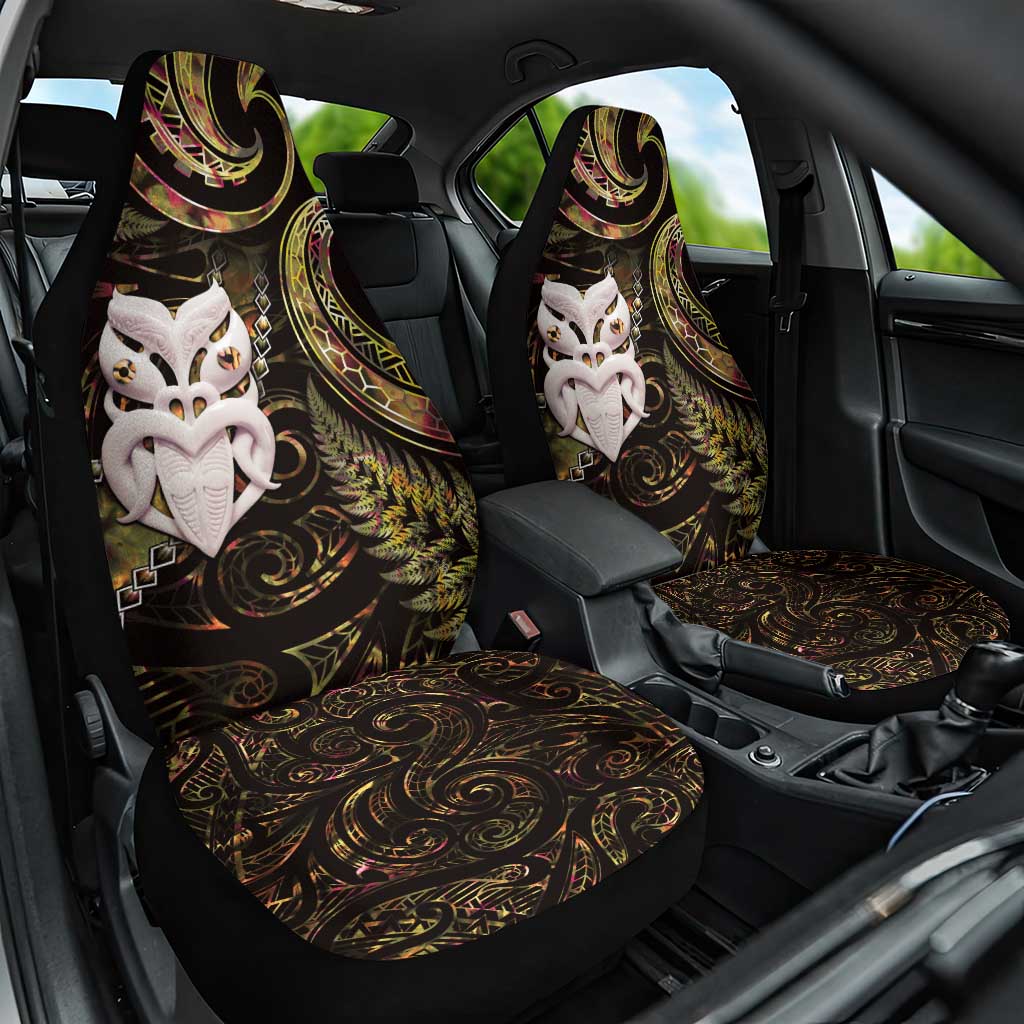 New Zealand Aotearoa Car Seat Cover Maori Wheku Paua Shell Glitter Gold LT05 One Size Gold - Polynesian Pride
