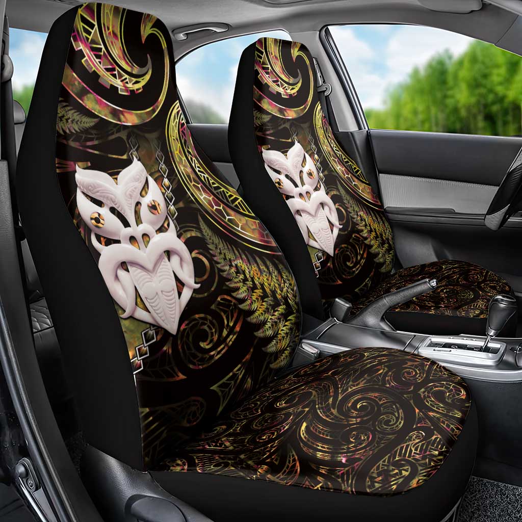 New Zealand Aotearoa Car Seat Cover Maori Wheku Paua Shell Glitter Gold LT05 - Polynesian Pride
